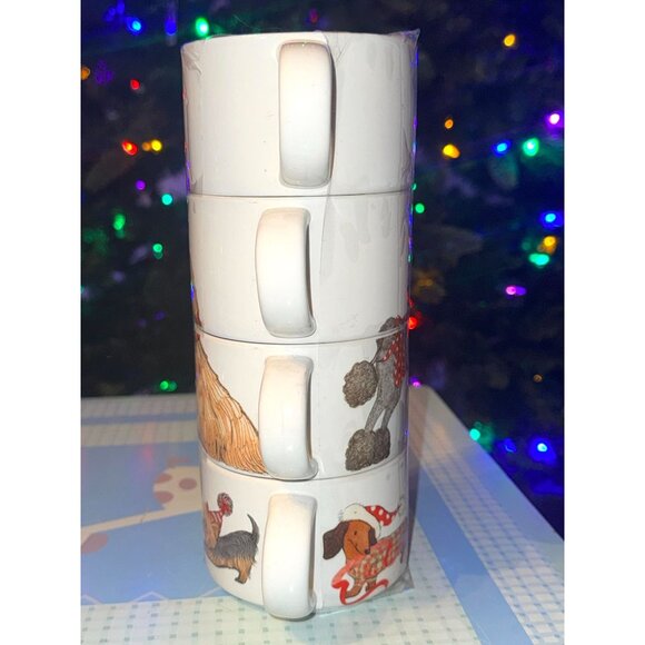 Stackable Christmas Dog-Themed Ceramic Mugs Set Of 4 (No Metal Rack) - Picture 4 of 14